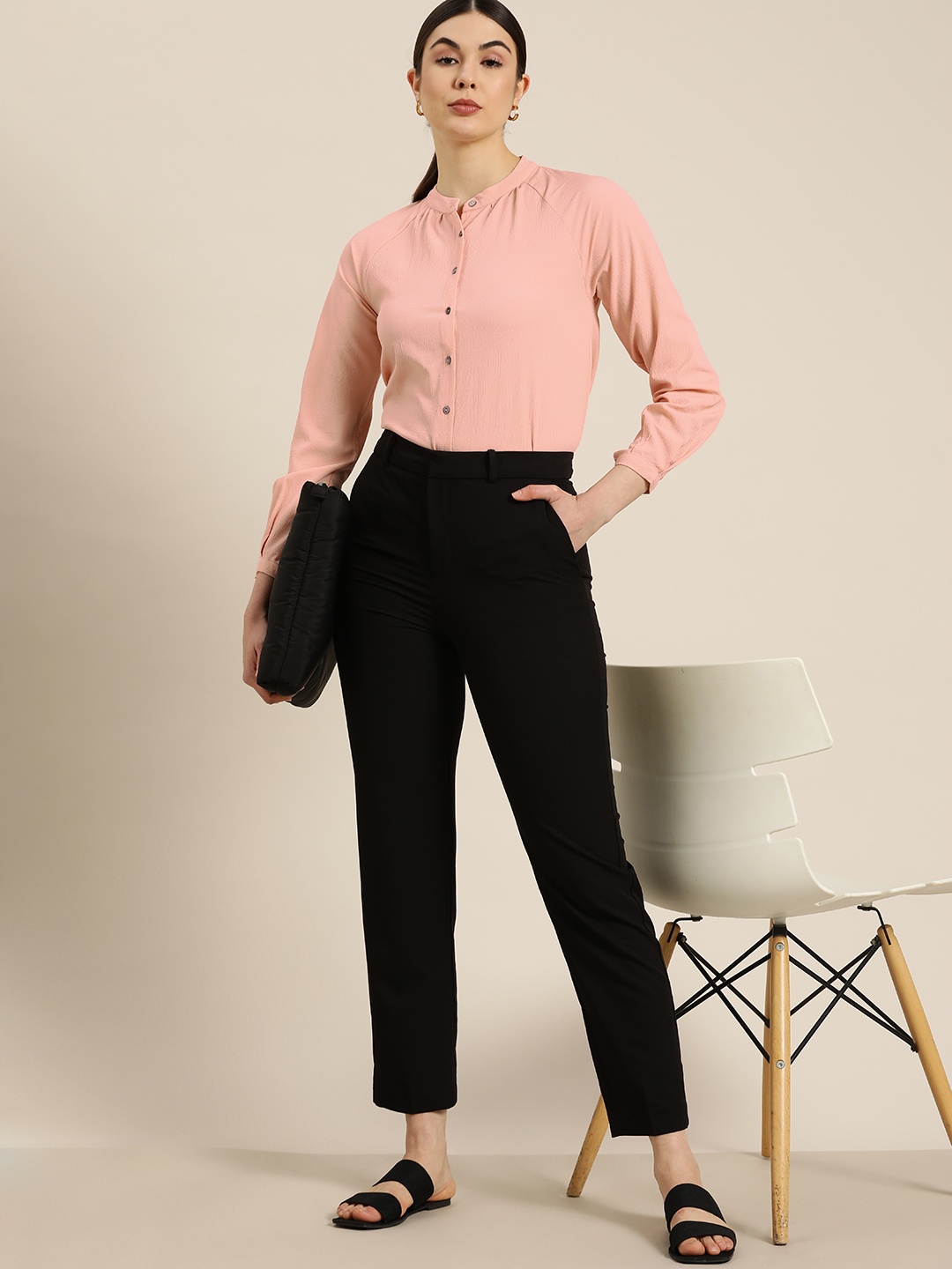 

her by invictus Women Peach Textured Formal Shirt