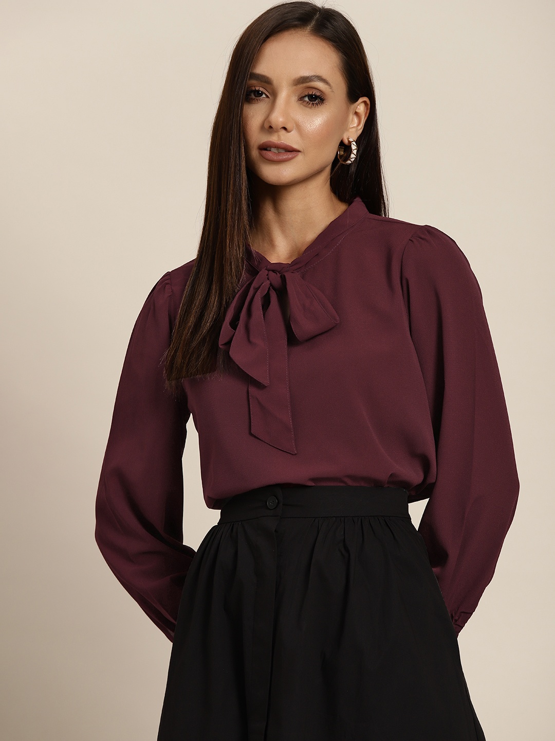 

her by invictus Burgundy Tie-Up Neck Top