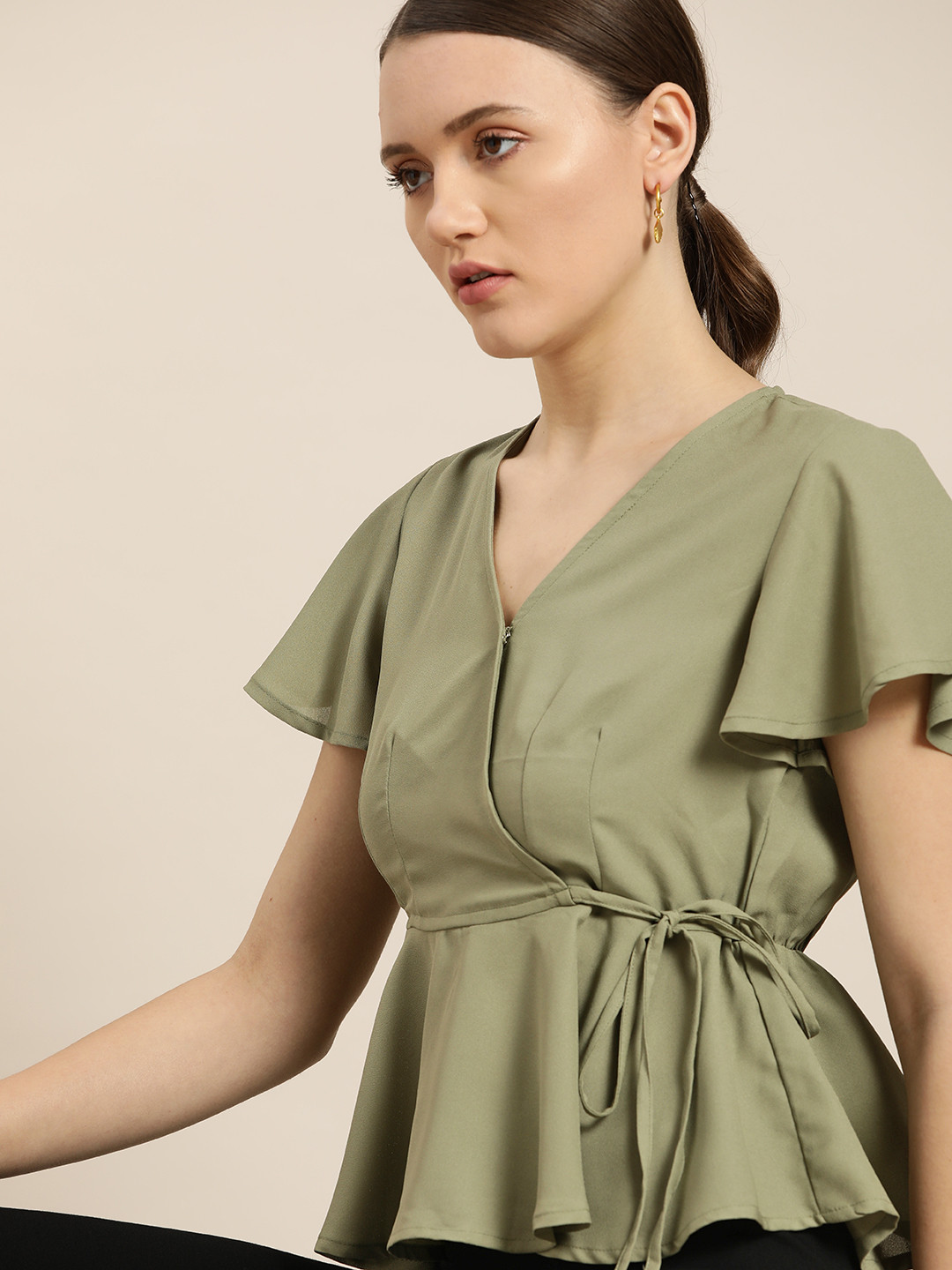 

her by invictus Green Solid Wrap Top