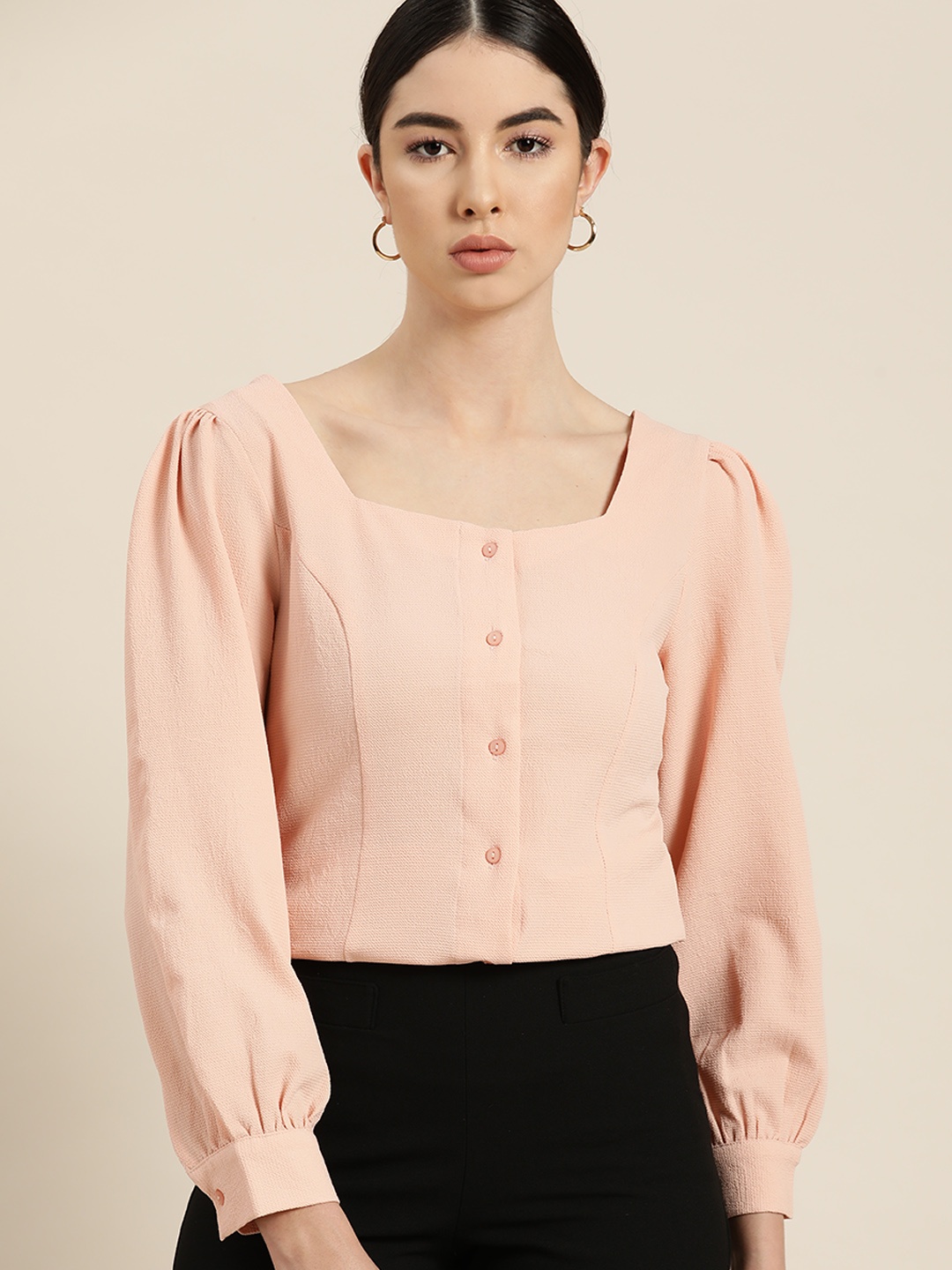 

her by invictus Women Peach-Coloured Solid Regular Top