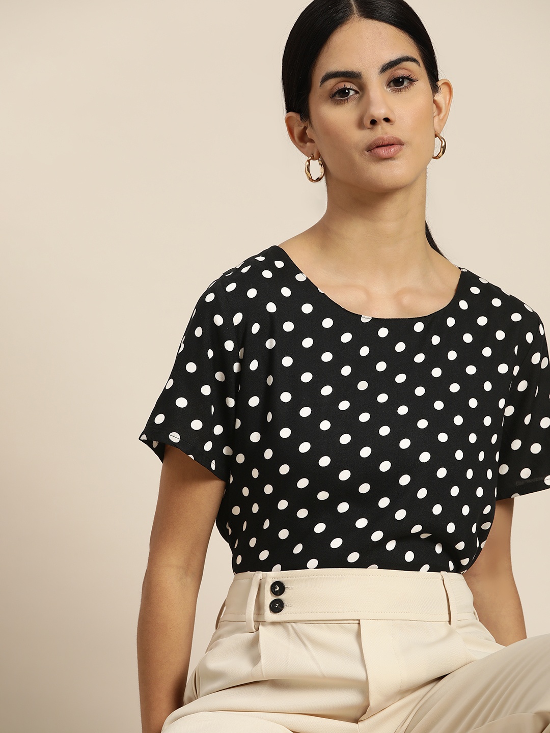 

her by invictus Black & White Polka Dot Print Monochrome Top