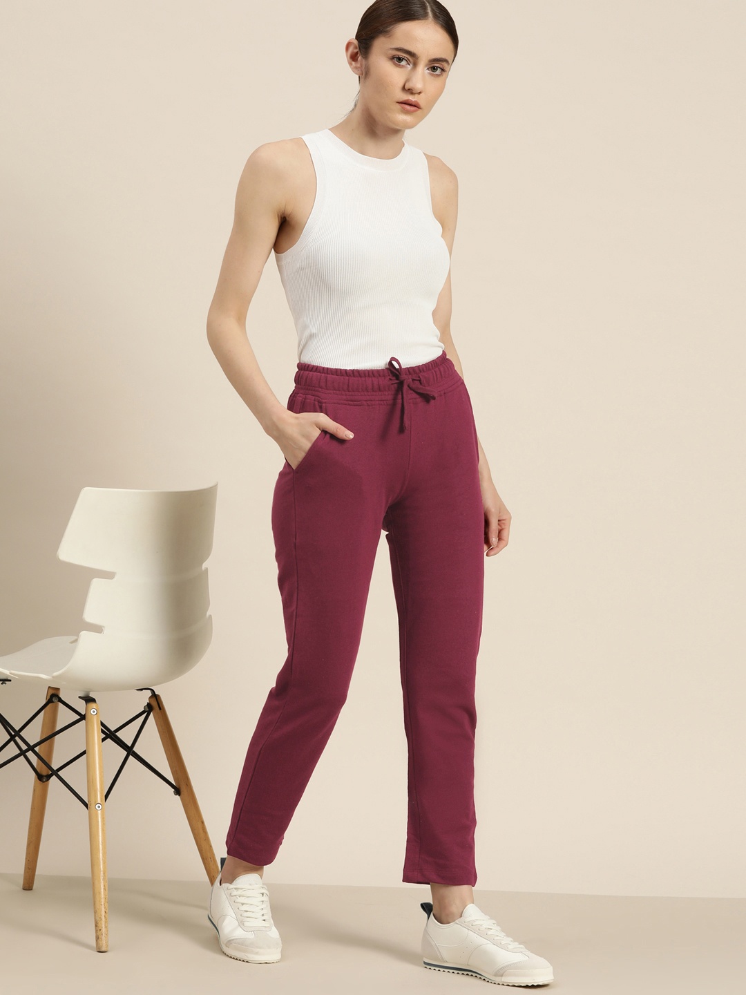 

her by invictus Women Solid Track Pants, Burgundy