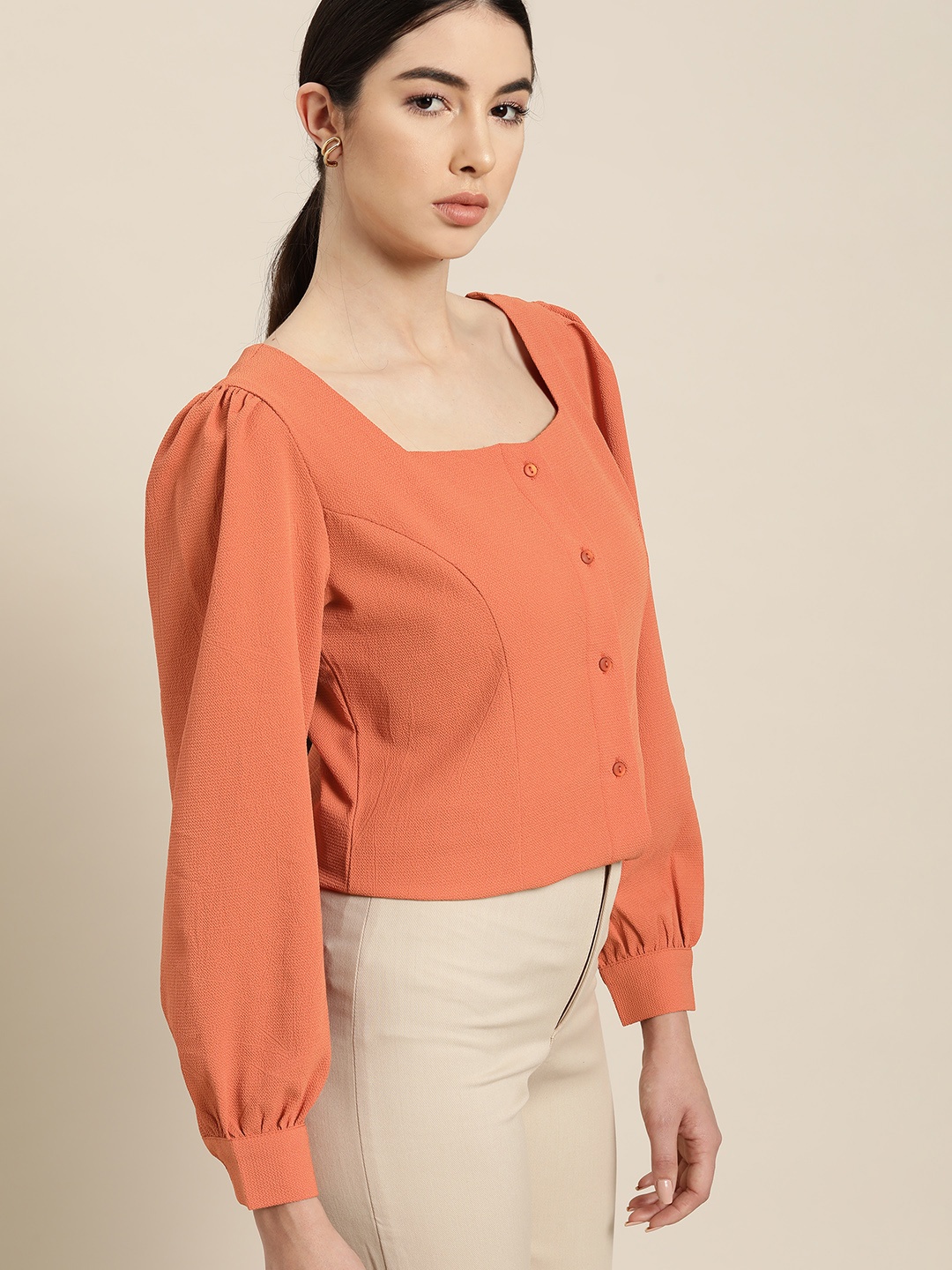 

her by invictus Women Rust Orange Solid Regular Top