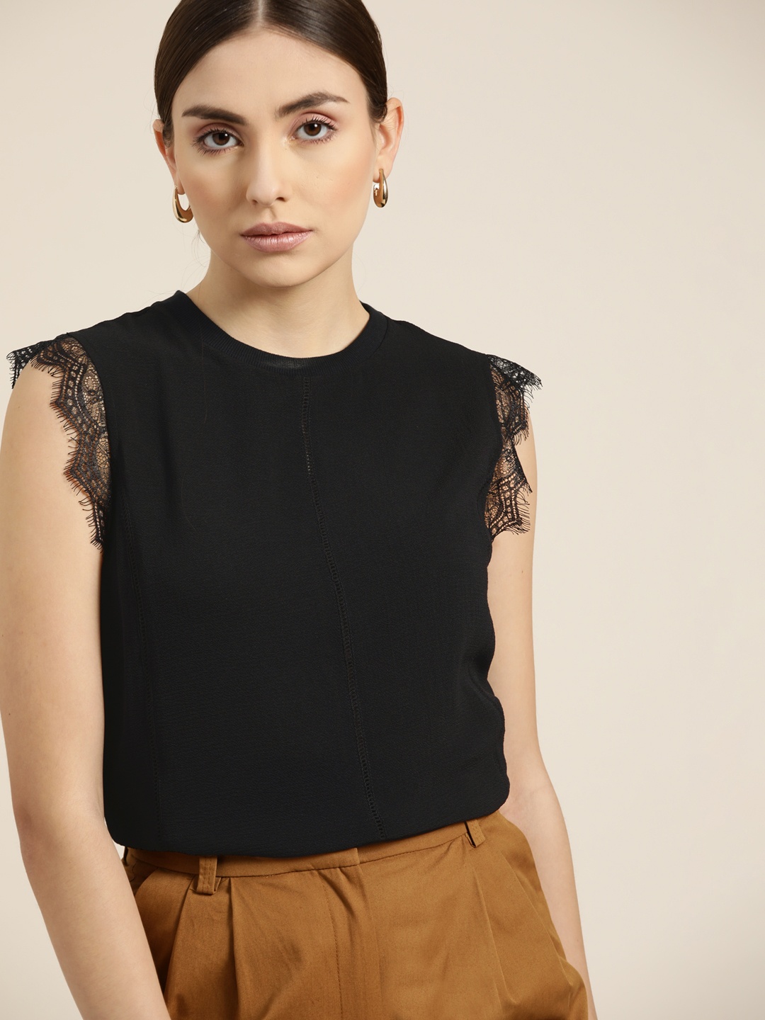 

her by invictus Black Lace Detail Woven Top