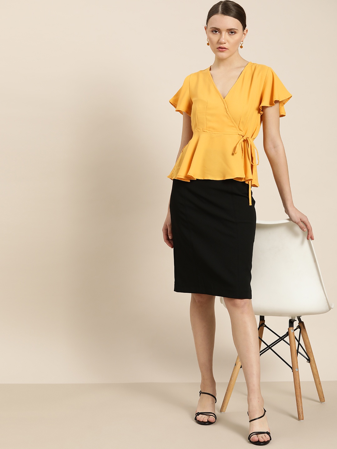 

her by invictus Mustard Yellow Solid Wrap Top