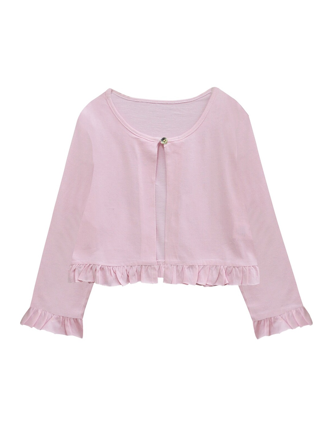 

A T U N Girls Pink Cardigan with Ruffled Detail