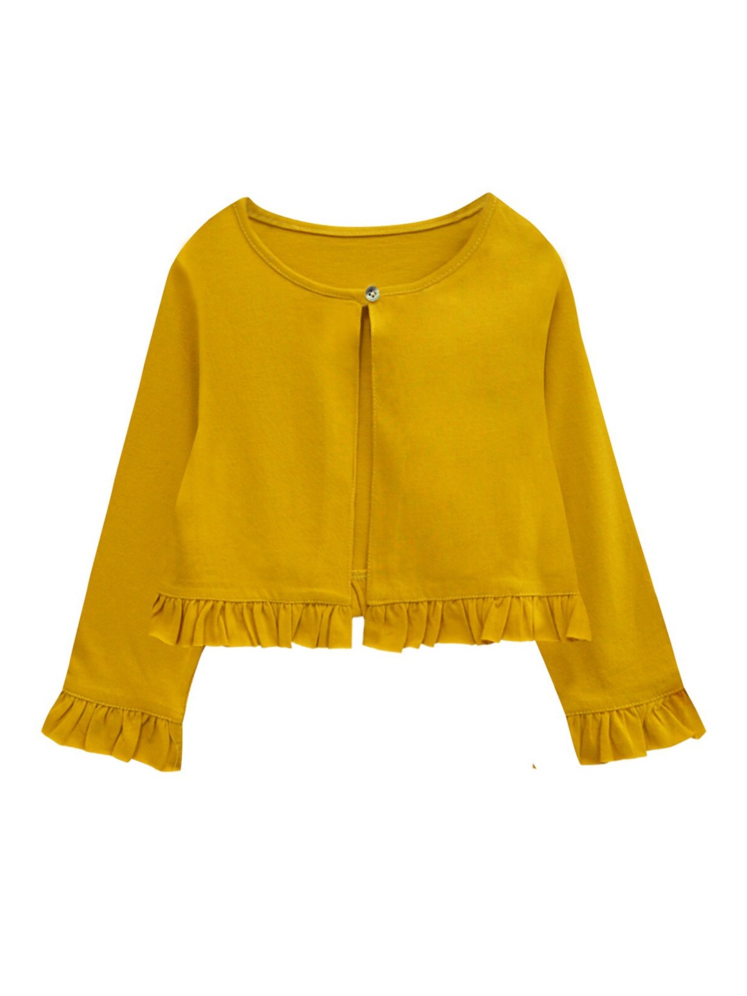 

A T U N Girls Mustard Yellow Pure Cotton Front-Open Sweater