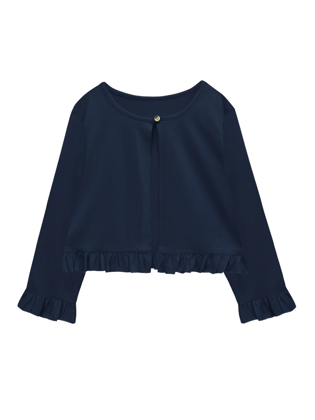 

A T U N Girls Navy Blue Pure Cotton Cardigan with Ruffled Detail