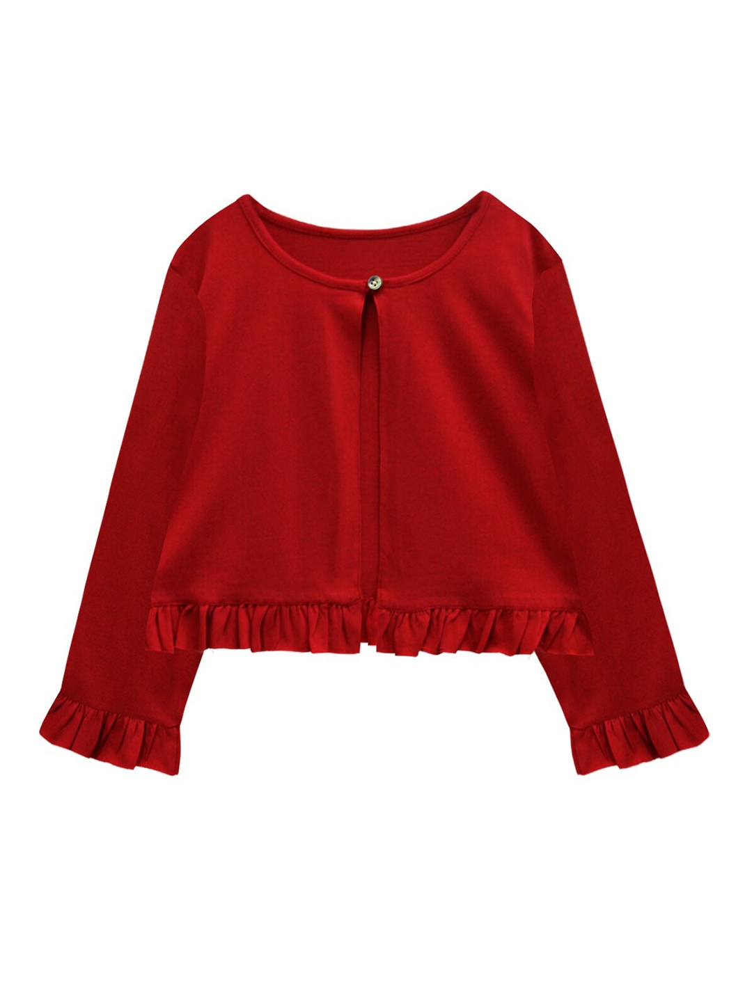 

A.T.U.N. Girls Maroon Solid Pure Cotton Cardigan With Fringed Detailing
