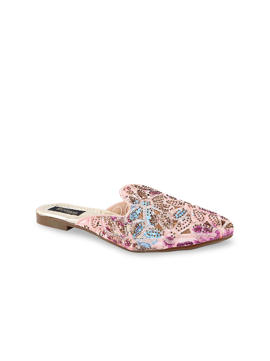 

Shoetopia Women Pink Embellished Leather Ethnic Mules Flats