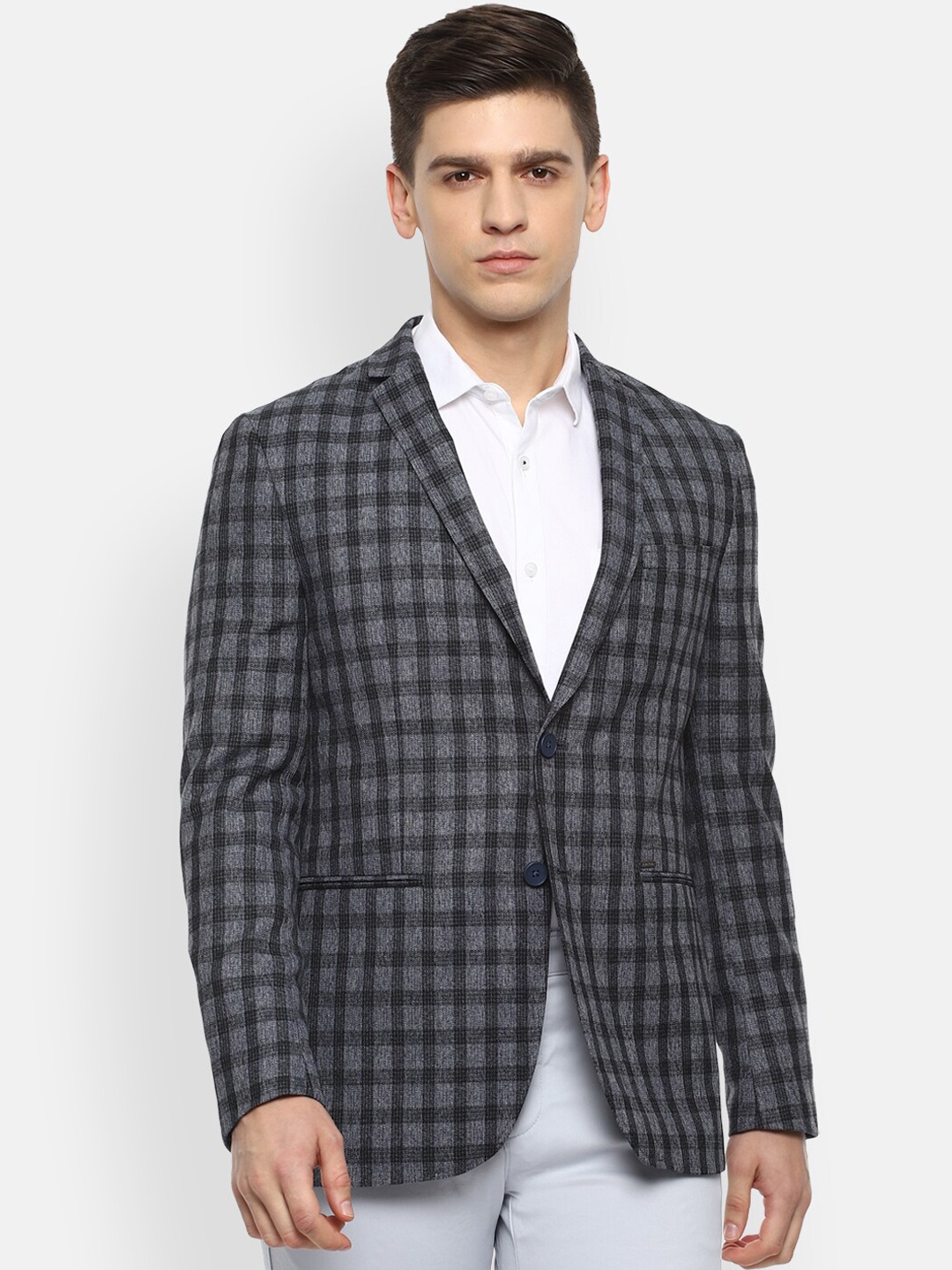 

Van Heusen Sport Men Grey & Black Checked Slim-Fit Single-Breasted Casual Blazer