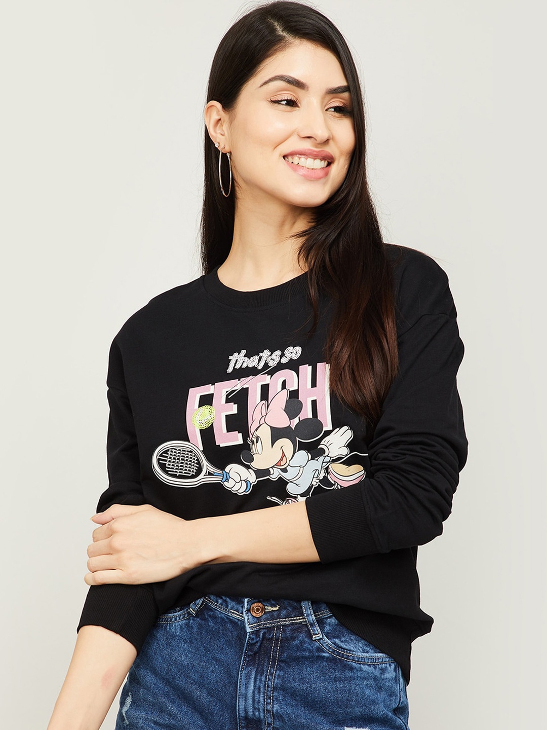 

Ginger by Lifestyle Women Black Minnie Mouse Printed Sweatshirt