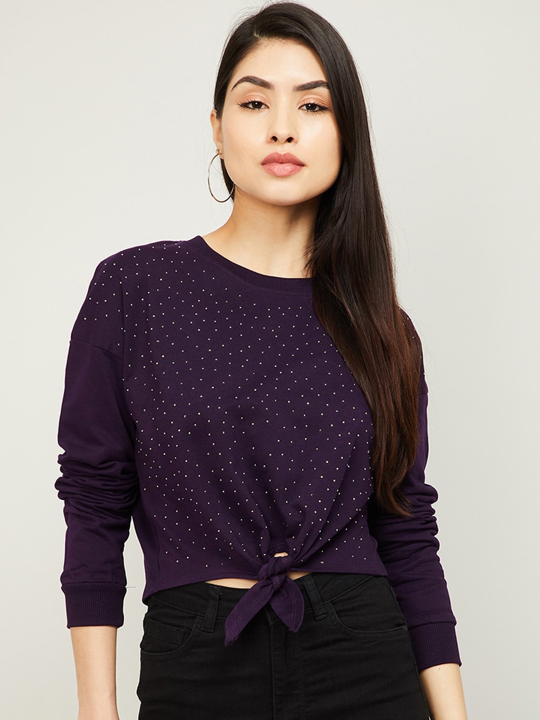 

Ginger by Lifestyle Women Purple Embellished Sweatshirt