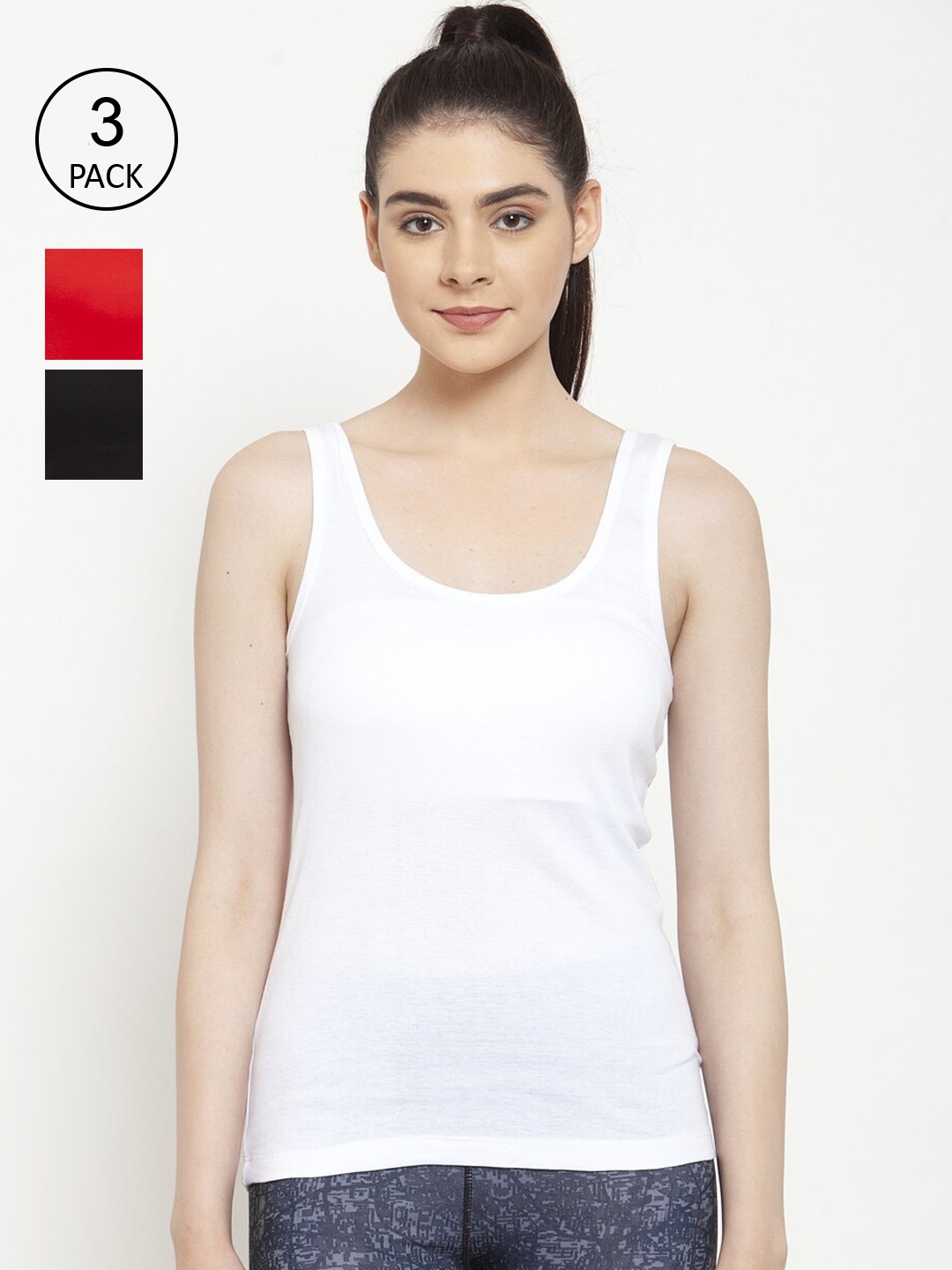 

Friskers Black & White Set of 3 Solid Cotton Tank Top