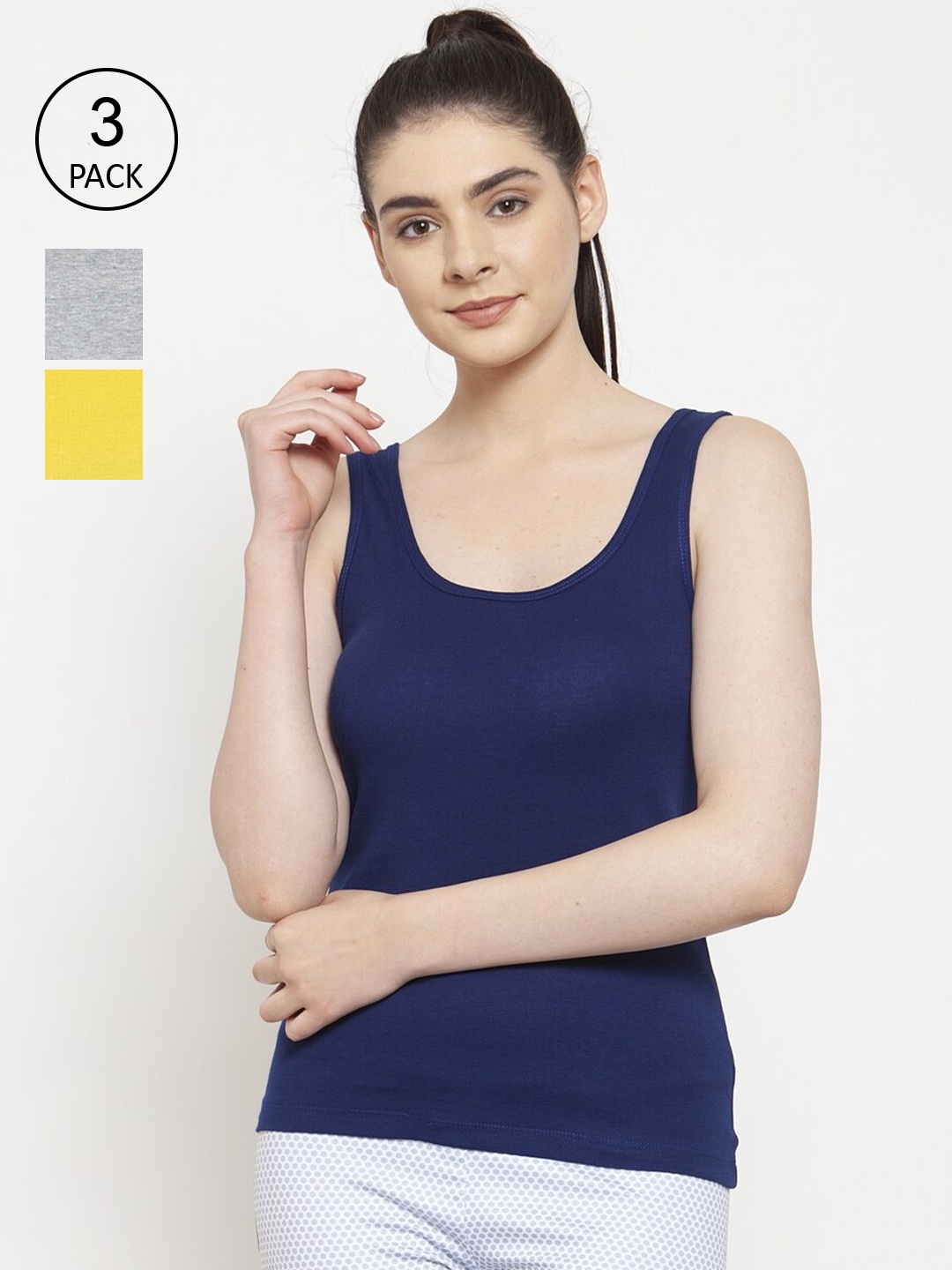 

Friskers Women Pack of 3 Grey & Blue Cotton Tank Top