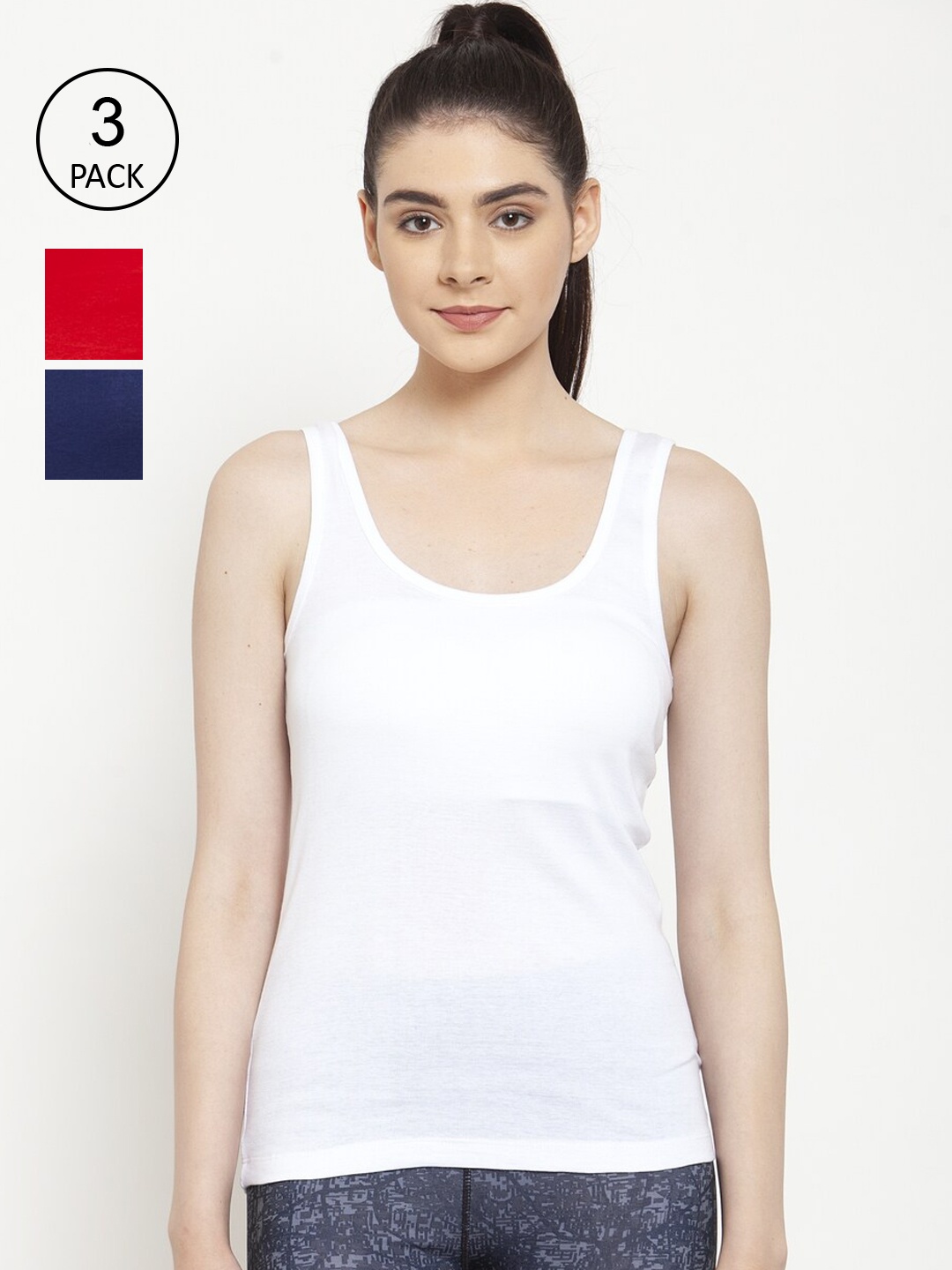 

Friskers White & Red Set of 3 Solid Cotton Tank Top