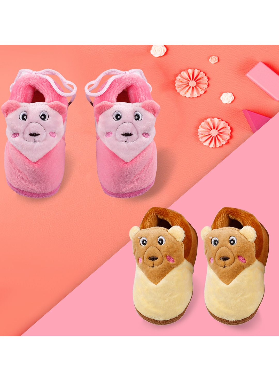 

Baby Moo Kids Pack Of 2 Printed Cuddly Bear Booties, Pink