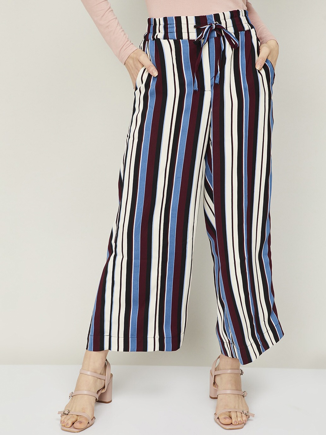 

CODE by Lifestyle Women Off White & Black Striped Palazzos