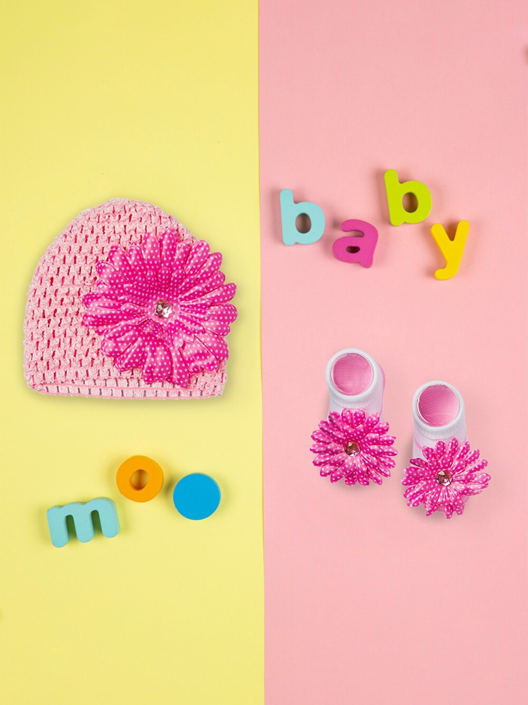 

Baby Moo Girls Pink Beanie Cap & Socks