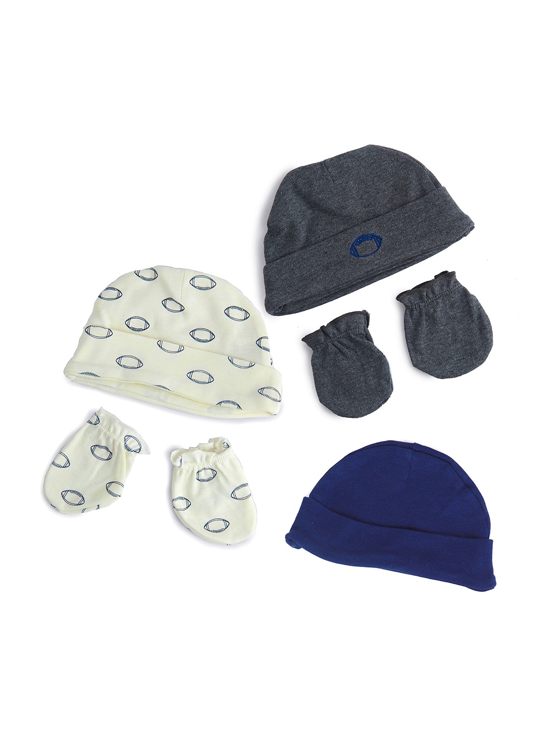 

Baby Moo Kids Set Of 3 Blue & White Beanie with Mitten