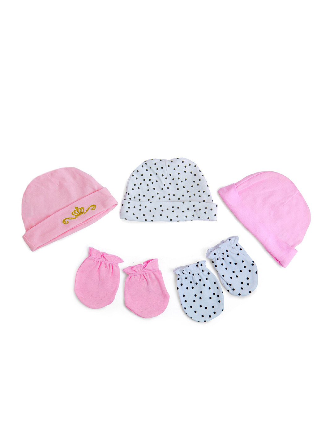 

Baby Moo Girls Set Of 5 Pink & White Printed Beanie & Mittens