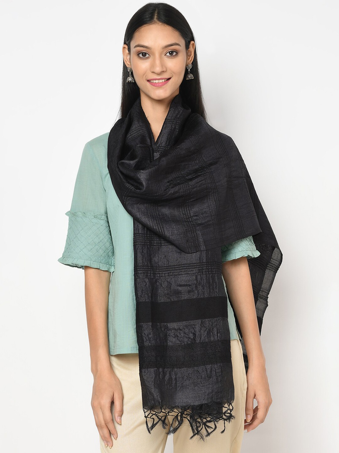 

Fabindia Women Black Woven Design Shawl