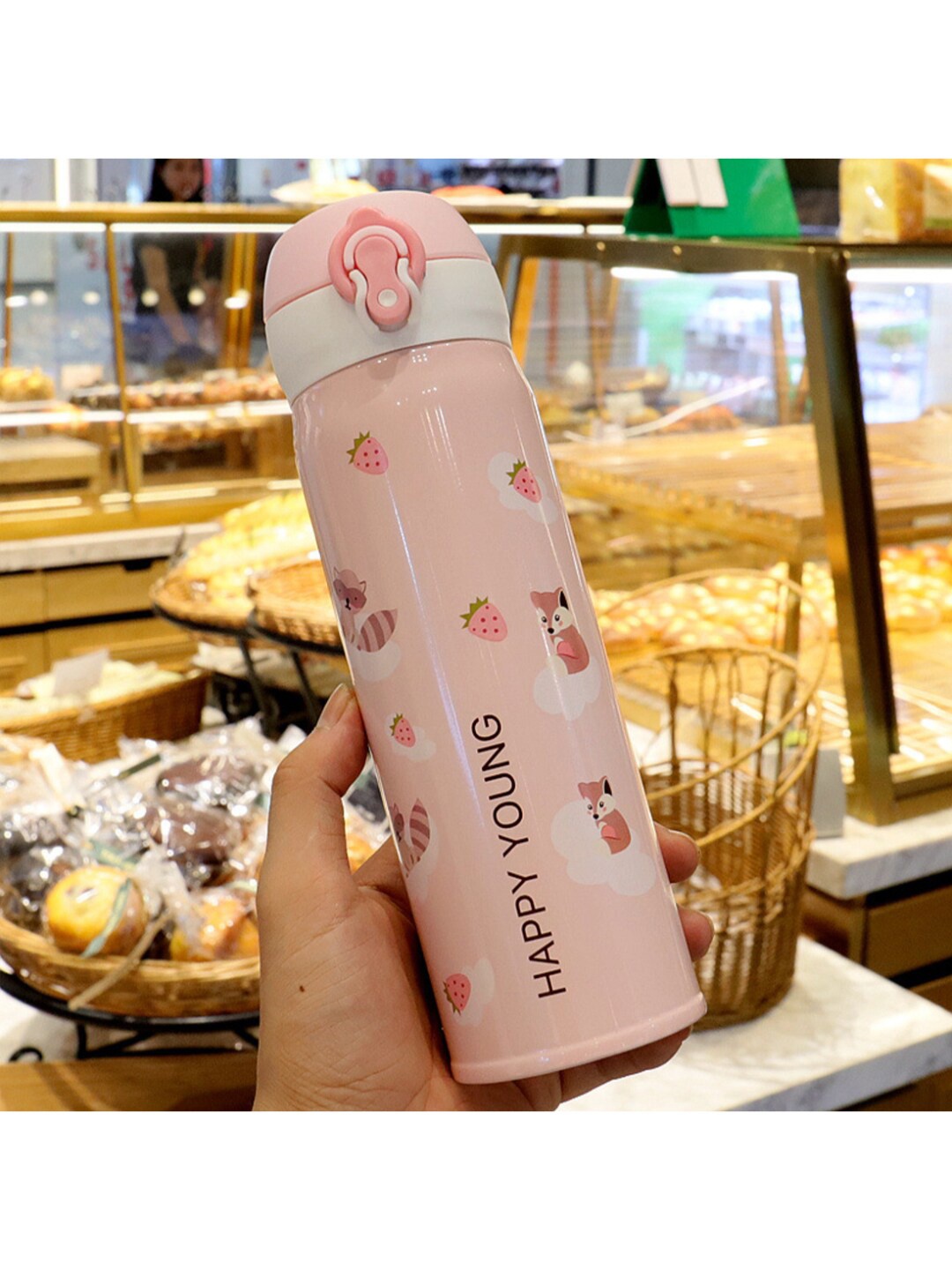 

iSWEVEN Pink & White Printed Stainless Steel Water Bottle 500 ML