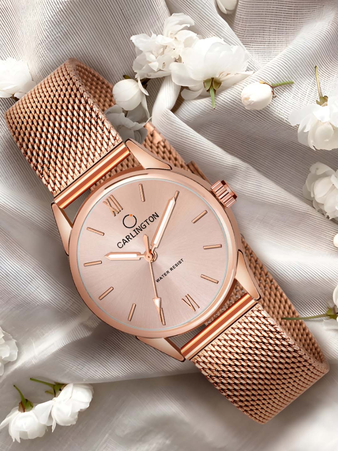 

CARLINGTON Women Rose Gold-Toned Embellished Bracelet Style Straps Watch CT2008