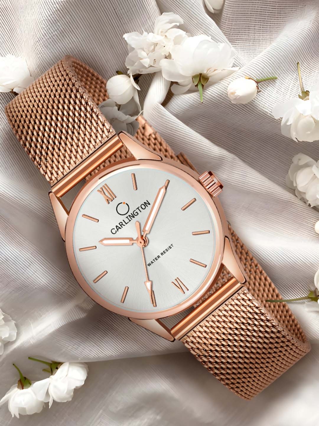 

CARLINGTON Women Rose Gold Toned Bracelet Style Straps Analogue Watch CT2008