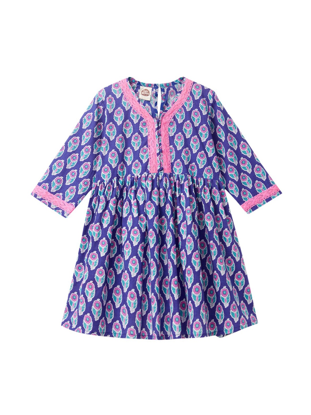

Cub McPaws Girls Blue & Pink Ethnic Motifs Printed Kurta