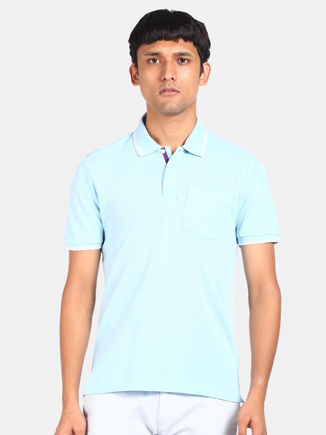 

AD By Arvind Men Turquoise Blue Polo Collar T-shirt