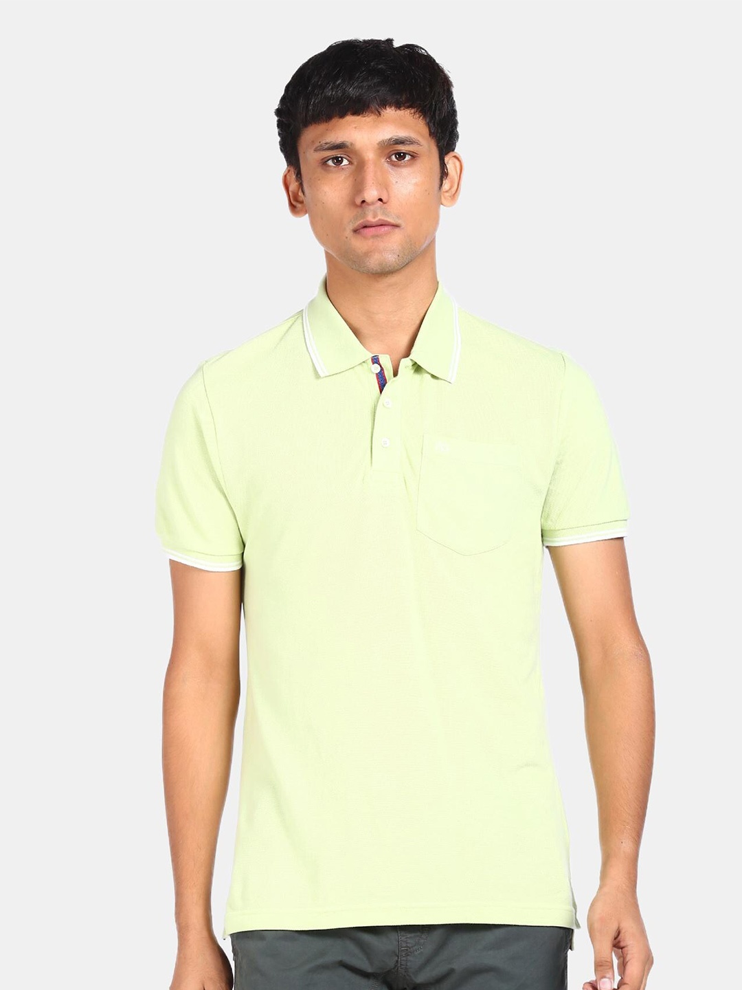 

AD By Arvind Men Green Polo Collar Pure Cotton T-shirt