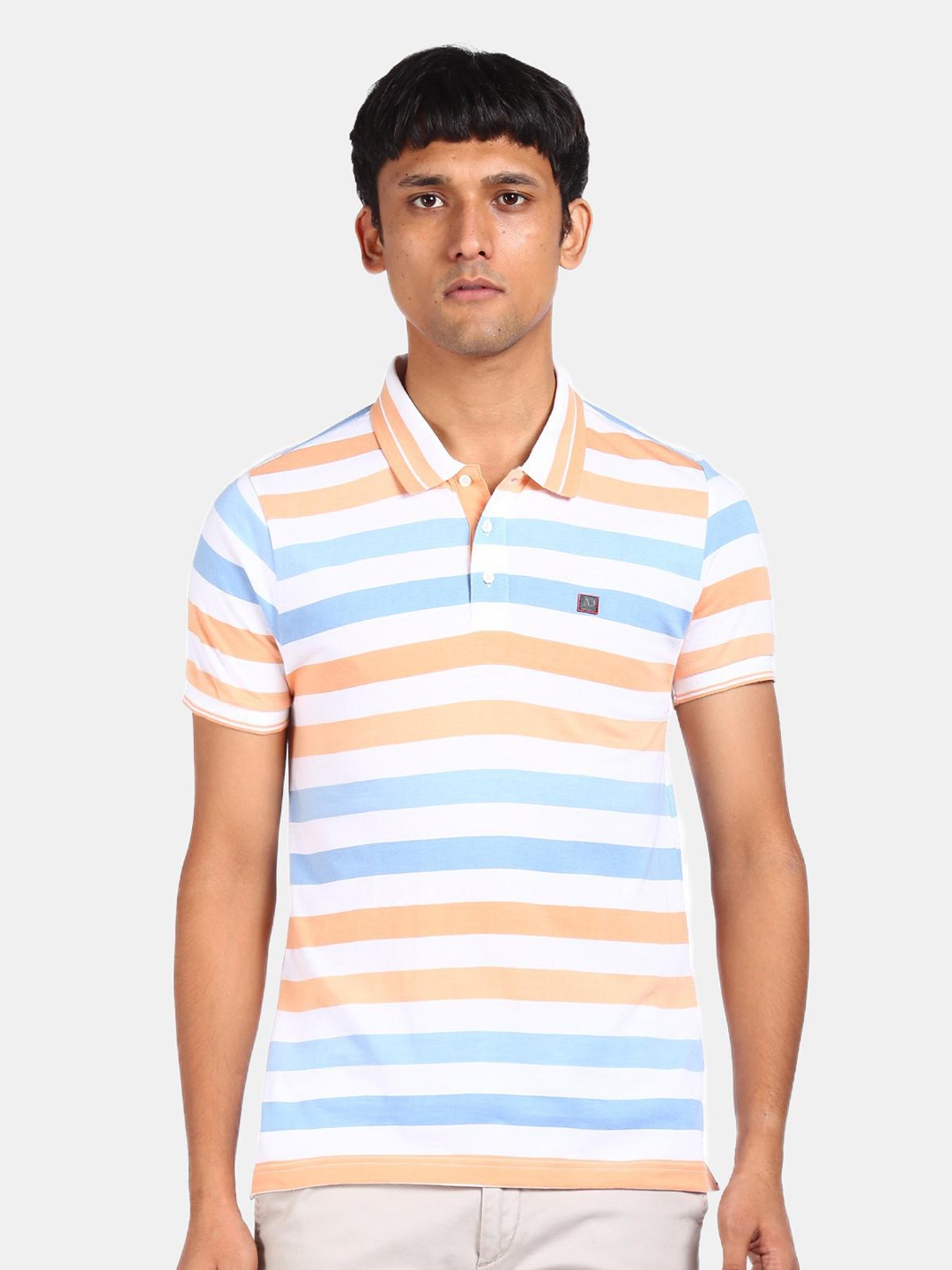 

AD By Arvind Men Multicoloured Striped Polo Collar T-shirt, Multi