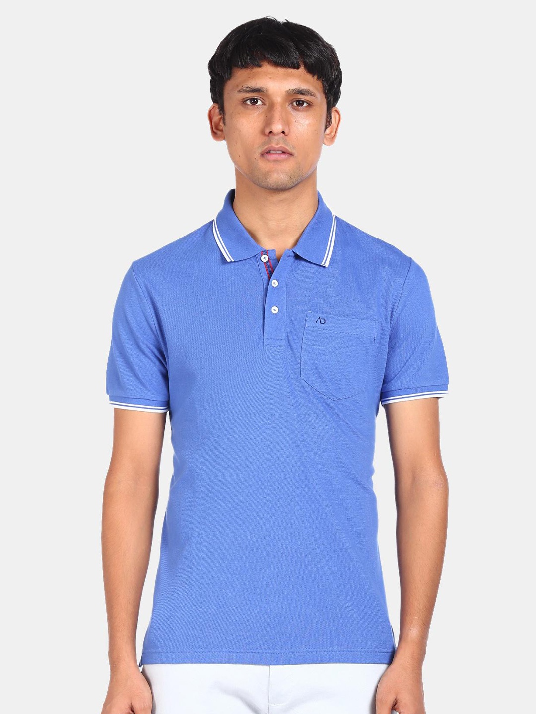 

AD By Arvind Men Blue Polo Collar Pure Cotton T-shirt