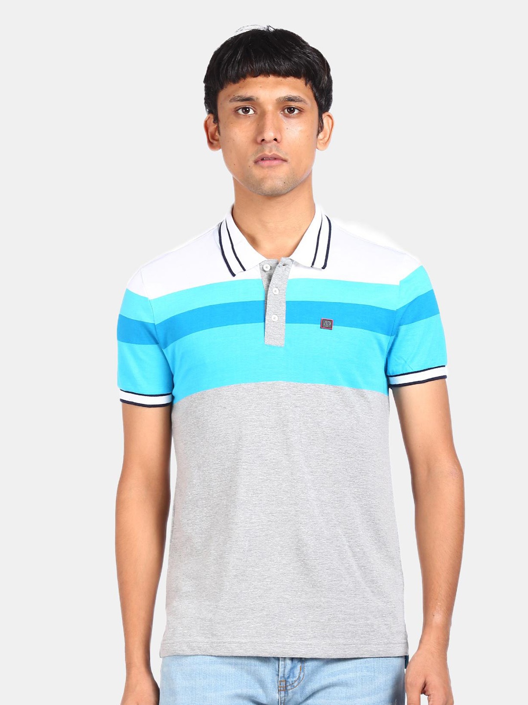 

AD By Arvind Men Multicoloured Striped Polo Collar Pockets T-shirt, Multi
