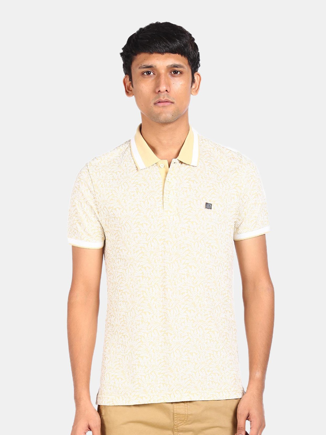 

AD By Arvind Men Khaki Polo Collar Applique T-shirt