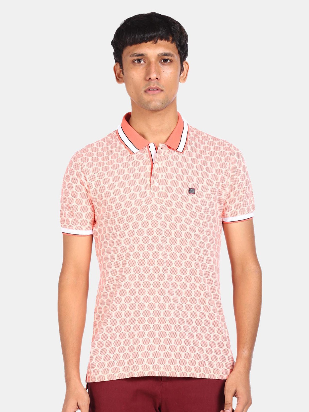 

AD By Arvind Men Pink & White Printed Pure Cotton T-shirt