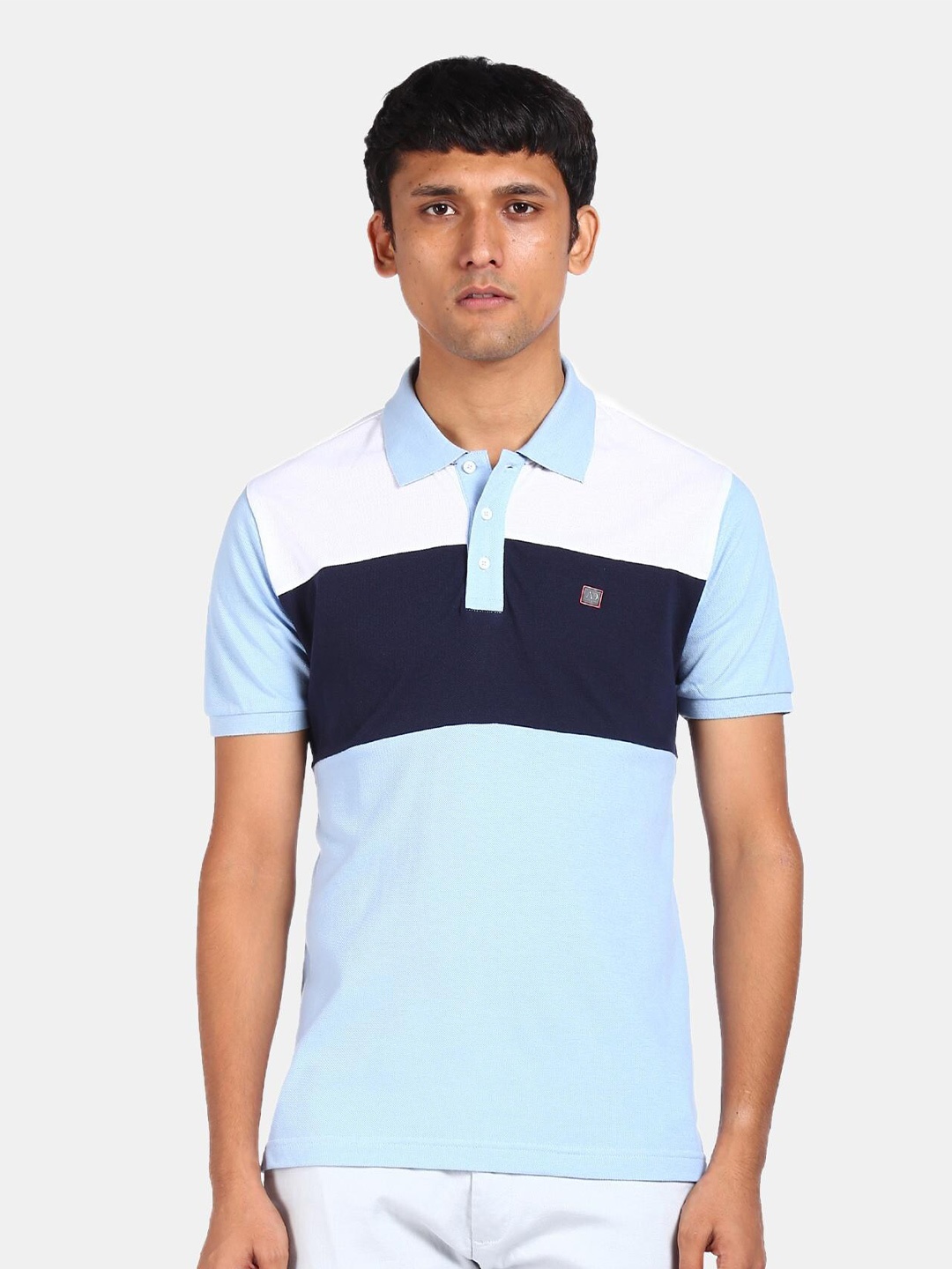 

AD By Arvind Men Blue & White Colourblocked T-shirt
