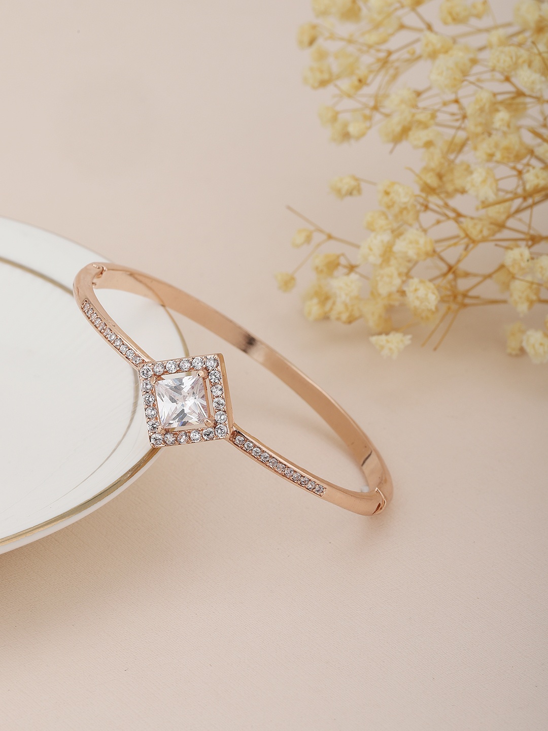 

Carlton London Women Rose Gold Brass Cubic Zirconia Handcrafted Rose Gold-Plated Link Bracelet