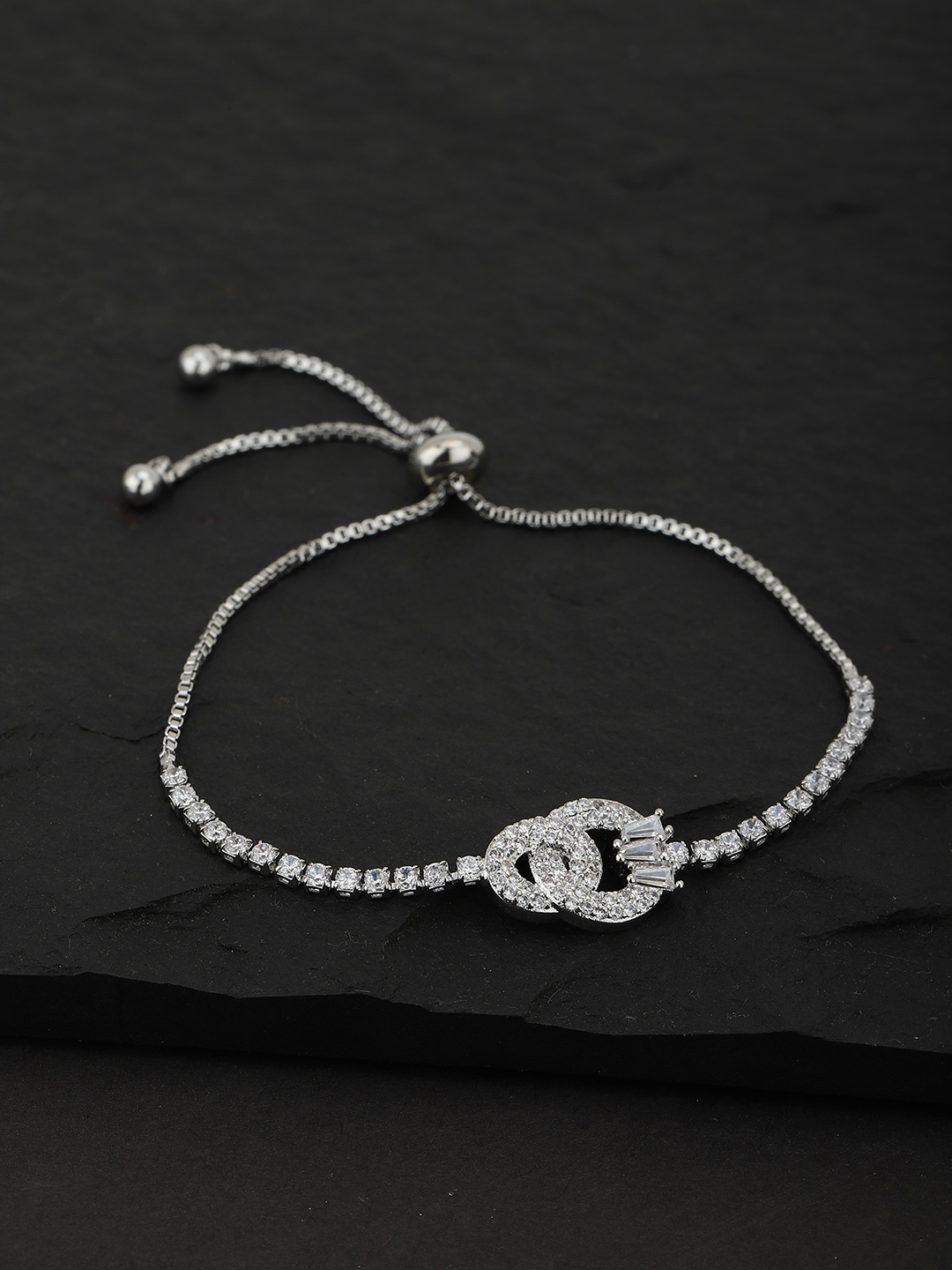 

Carlton London Women Silver-Toned Rhodium-Plated Cubic Zirconia-Studded Link Bracelet