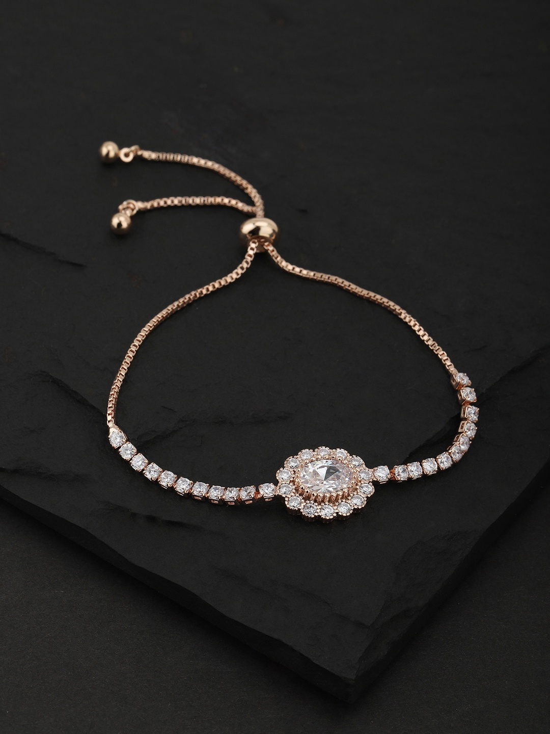 

Carlton London Women Rose Gold Brass Cubic Zirconia Handcrafted Rose Gold-Plated Link Bracelet