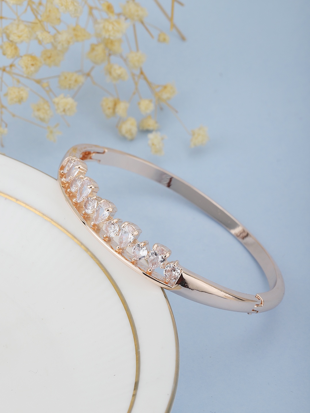 

Carlton London Women Rose Gold Brass Cubic Zirconia Handcrafted Rose Gold-Plated Link Bracelet