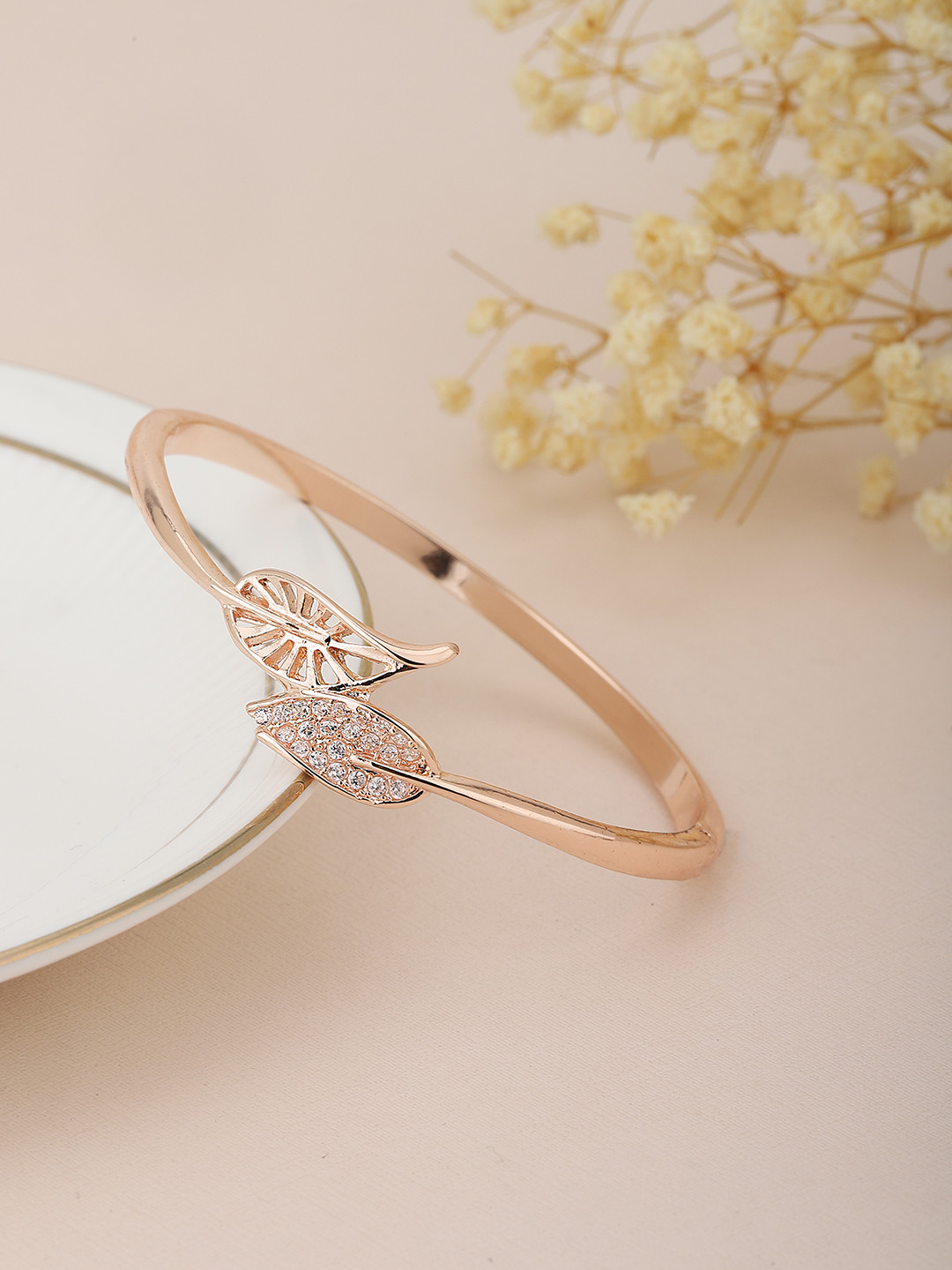 

Carlton London Women Rose Gold Brass Cubic Zirconia Handcrafted Rose Gold-Plated Link Bracelet