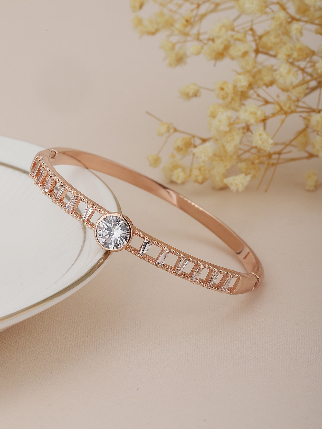 

Carlton London Women Rose Gold Brass Cubic Zirconia Handcrafted Rose Gold-Plated Link Bracelet