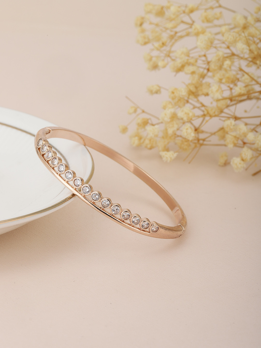 

Carlton London Women Rose Gold Brass Cubic Zirconia Handcrafted Rose Gold-Plated Link Bracelet