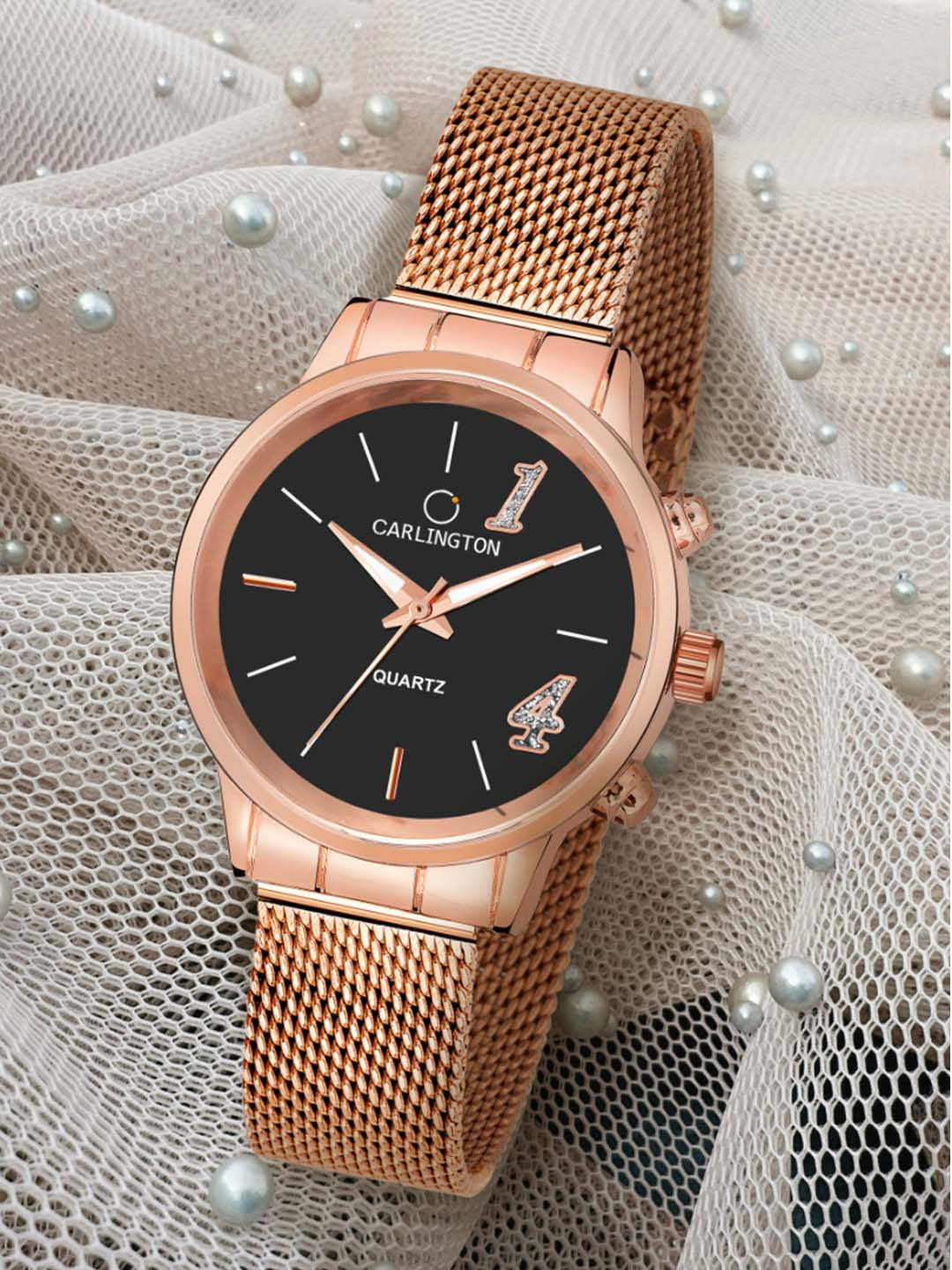 

CARLINGTON Women Rose Gold Toned Bracelet Style Straps Analogue Watch CT2012
