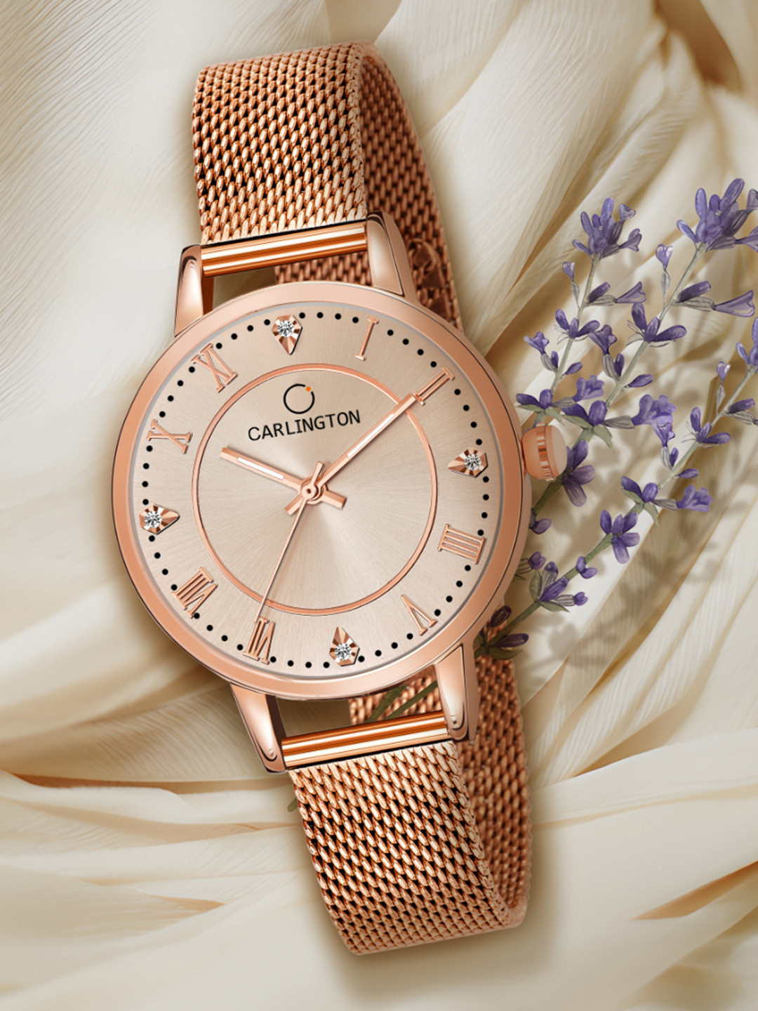 

CARLINGTON Women Rose Gold Embellished Dial Bracelet Style Straps Watch CT2013 RoseGold