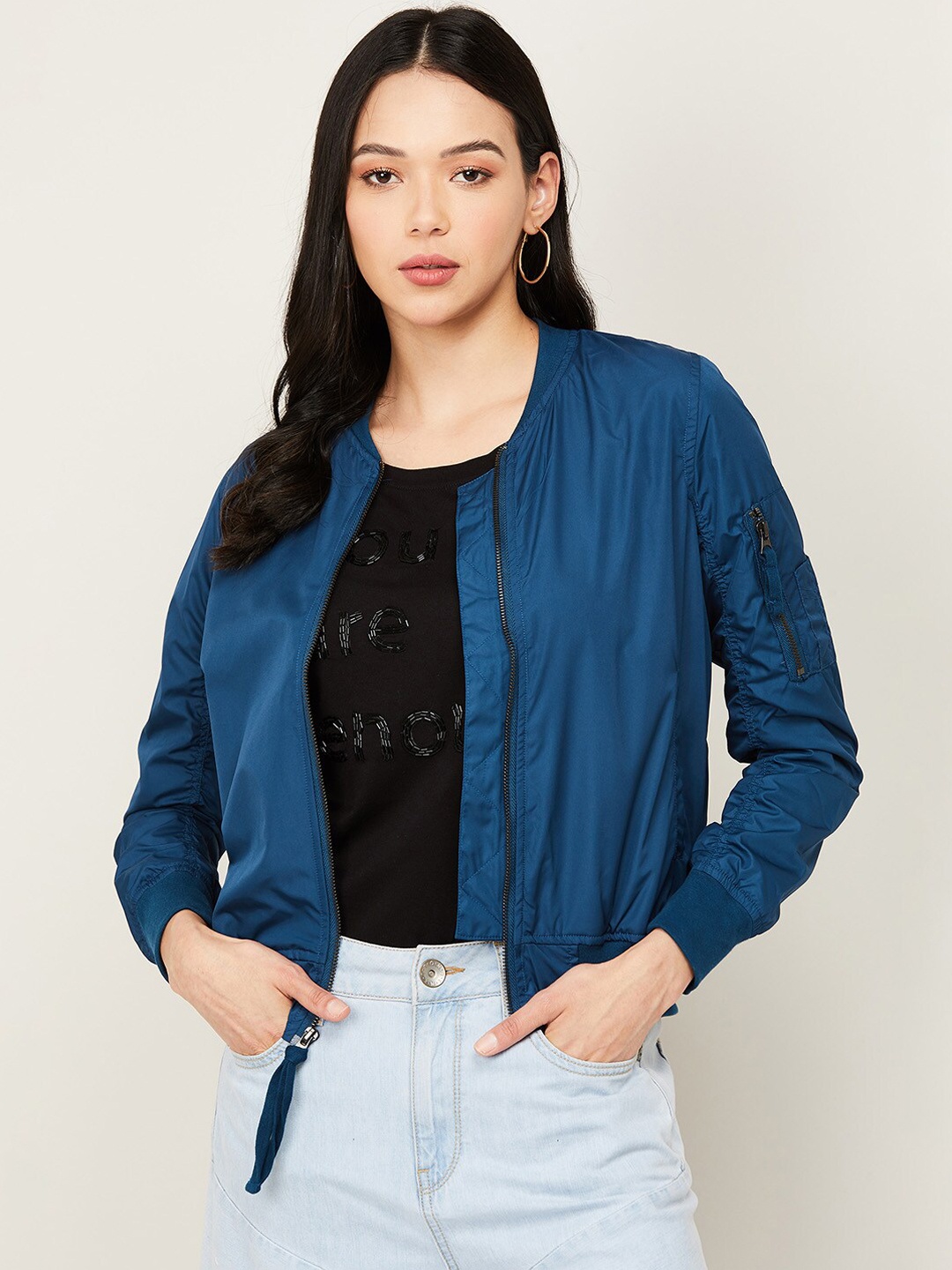 

Bossini Women Teal Blue Bomber Jacket