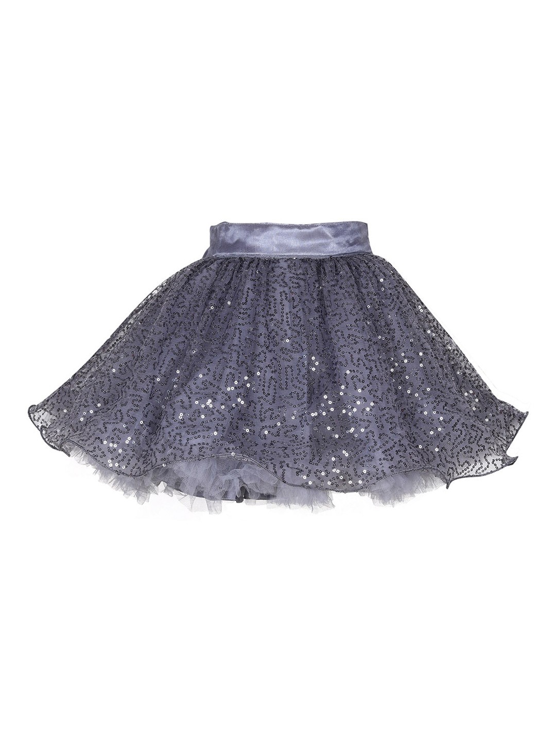 

Pink Chick Girls Grey Sequence Embellished Flared Knee-Length Netted Skirt