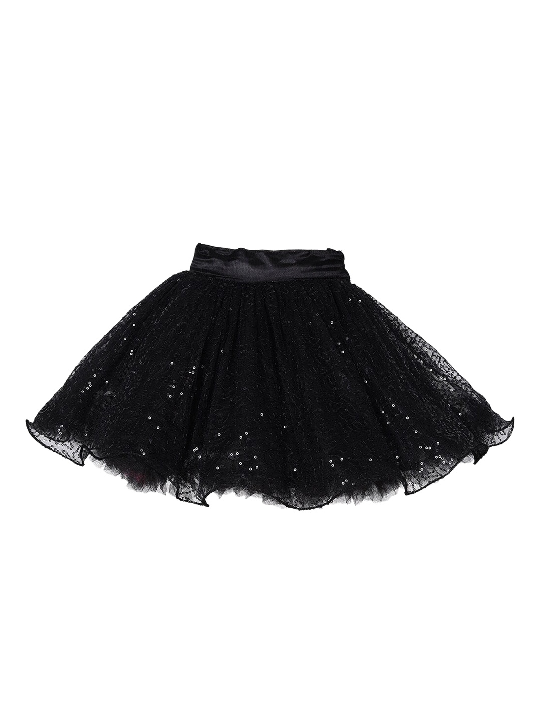 

Pink Chick Girls Black Sequence Embellished Flared Knee-Length Skirt